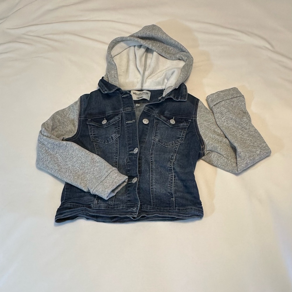 Wallflower Blue Denim Jean Jacket with Grey Hoodie
